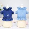 Pet Cat Pomeranian Chihuahua Puppy Dog Clothes Chest Back Traction Denim Vest Spring and Autumn Summer