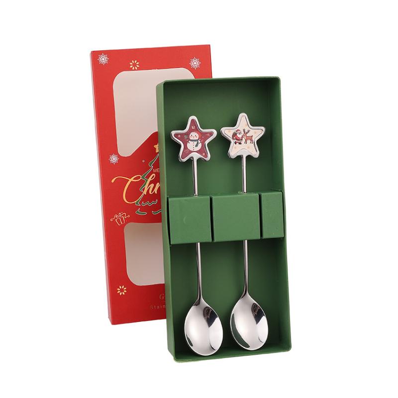 

2/6 шт. Рождественский набор ложек для перемешивания и золотых десертных вилок с дизайном елки с пятью звездами для рождественской вечеринки, подарок, столовая посуда B 2PCS