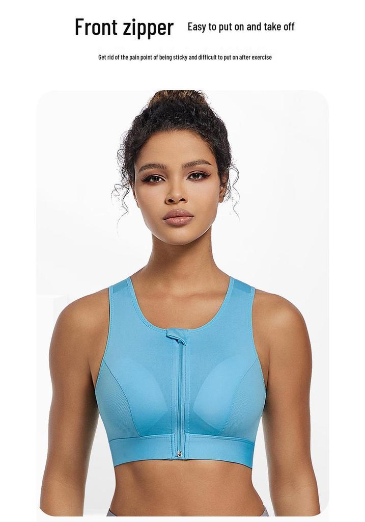 Women's Wireless Sports Bra - Front Zipper, Anti-Sag, Shockproof, Plus Size, Beautiful Back Design for Fitness and Running