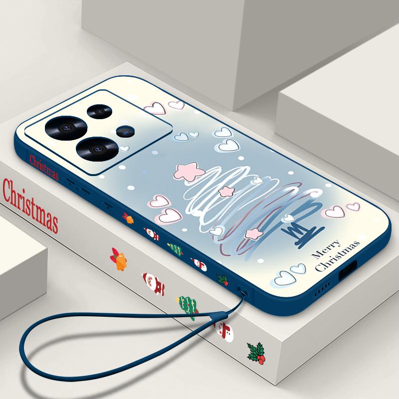 Cartoon Christmas Printed Lanyard Phone Case For Xiaomi Redmi Note 14 13 12 Pro Note 13 14 Pro Plus 5G 13 13C 4G 11 10 Pro Soft Silicone Cover