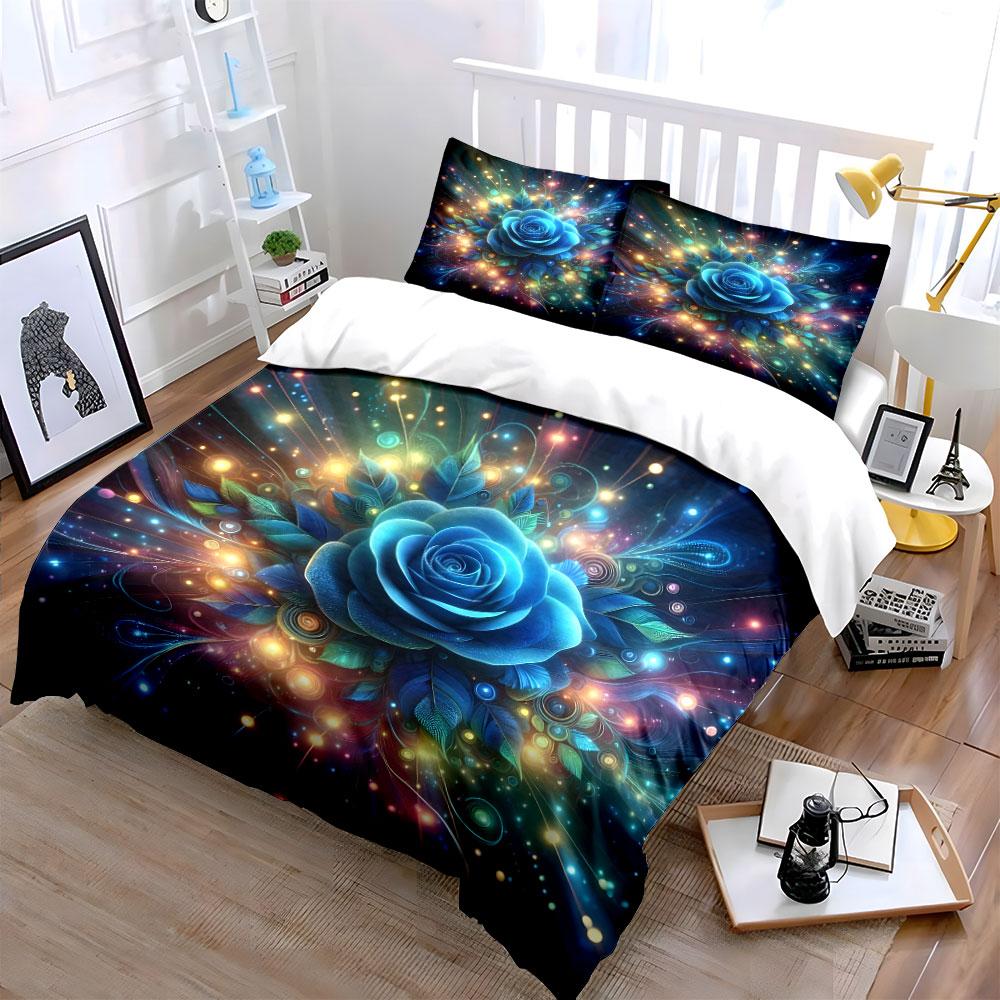 Radiant Blue Rose Art Set Perfect For Home Decor Kid'S And Adults' Bedroom Decor, Exquisite Three-Piece Bedding Set Gift