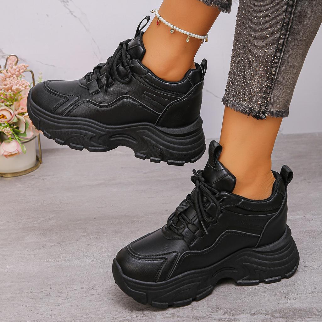 New Fashion Platform Sports Shoes for Women 2025 Autumn White Chunky Sneakers Woman Thick Sole Height Increasing Walking Shoes