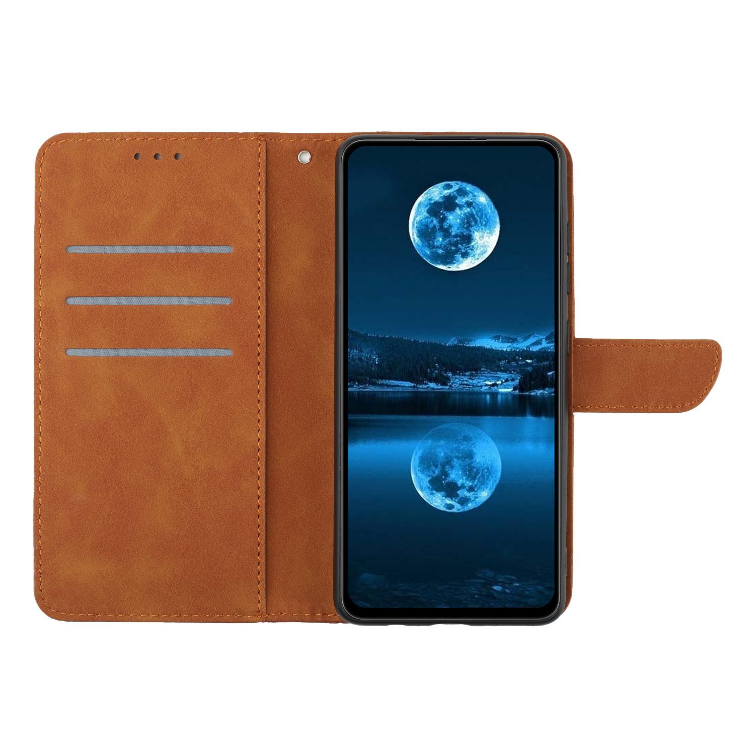 

For Oppo A5 5G Case Skin Touch Lines Imprinted PU Leather Flip Phone Cover Blue