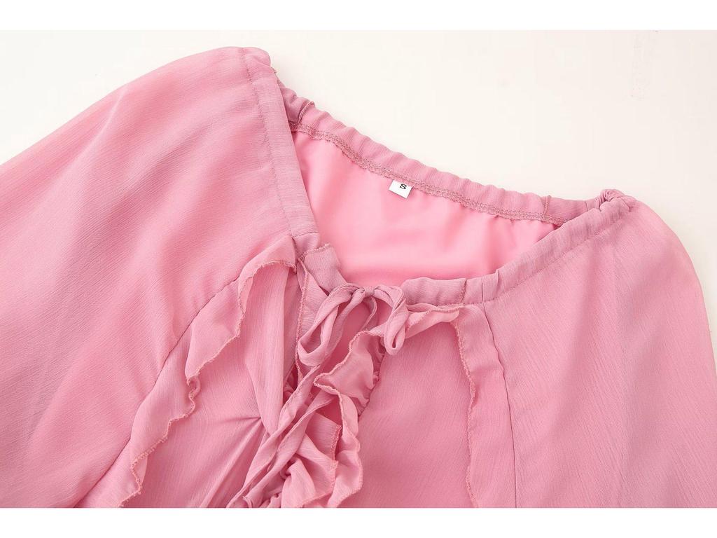 Layered V-Neck Long Dress for Women - European and American Style