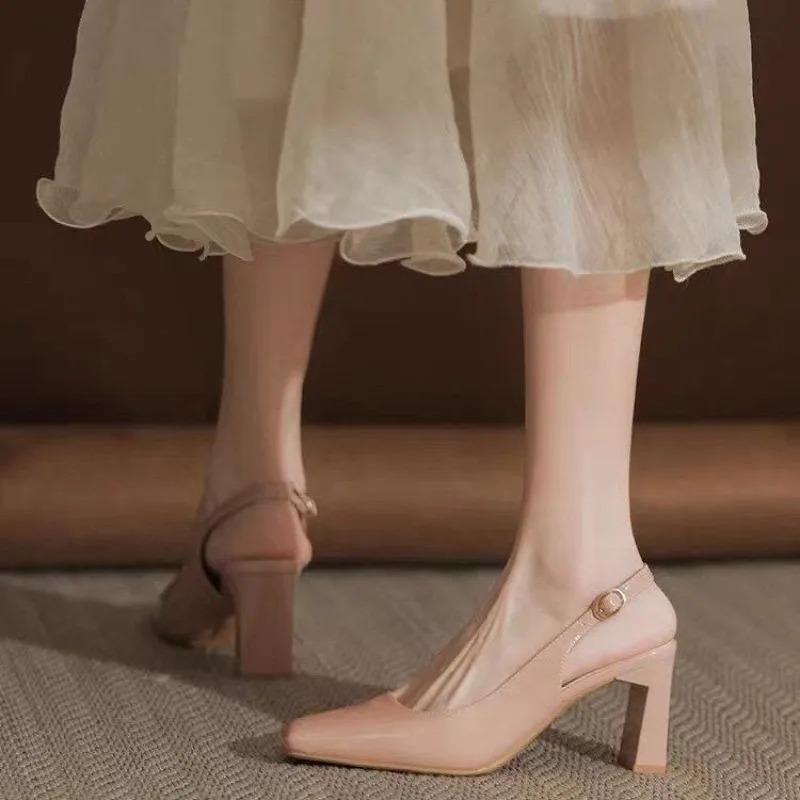Fashion Summer Wear Cool Temperament Single Shoes Soft Leather Bag-toe Sandals Women Thick High Heels