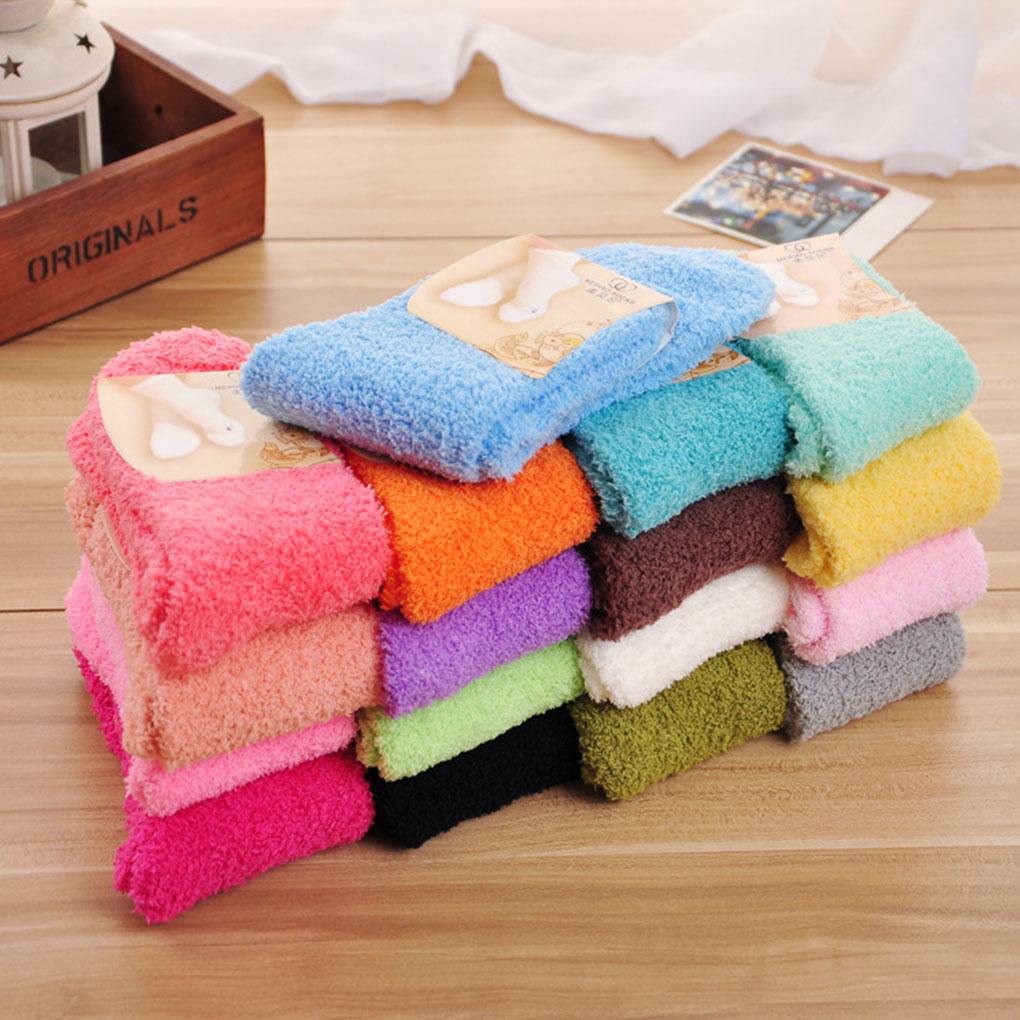 1 Pair Comfortable Home Women Multi-color Mid Pair Comfortable Calf High Socks Coral Fleece Floor Antiskid Casual Socks