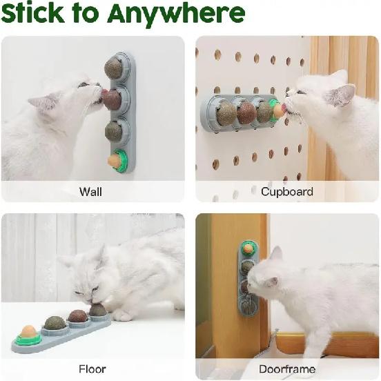 4 Flavor Catnip Silvervine Ball Toys Extra Cat Energy Ball Edible Cats Lick Kitten Chew Teeth Cleaning Dental Wall Treats