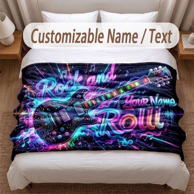 Music General Theme Soft Blanket Personalized Custom Name Text Print Warm Blanket Home Sofa Bedroom Decor