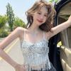 Summer New Pure Desire Sexy Sequined Fringed Small Suspender Vest for Women with Light Luxury Tube Top and Bottom Top