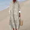 Women's Casual Fashion V-Neck Long Sleeve Textured Print Maxi Dress