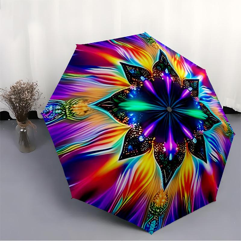 1pc Psychedelic Kaleidoscope Automatic Folding Umbrella - Portable Collapsible Design, 8-Rib Iron Frame yy251209057