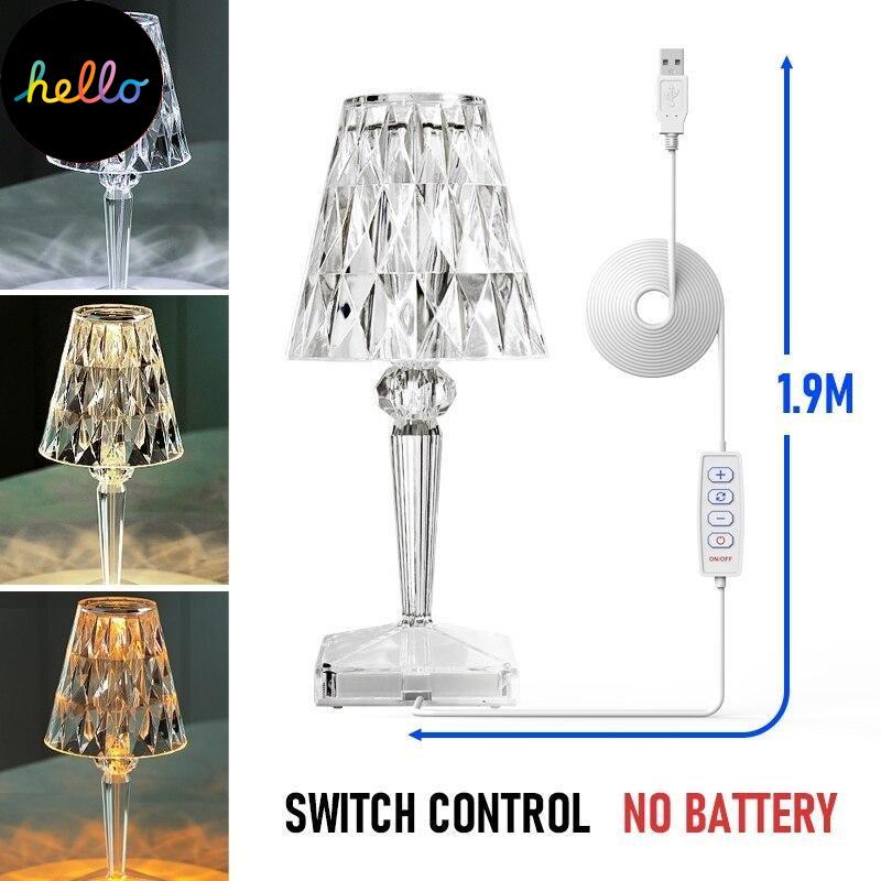 USB Diamond Table Lamp Acrylic Decoration Light For Bar Bedroom Bedside Coffee Crystal LED Desk Lamps Gift Night Lights Lighting