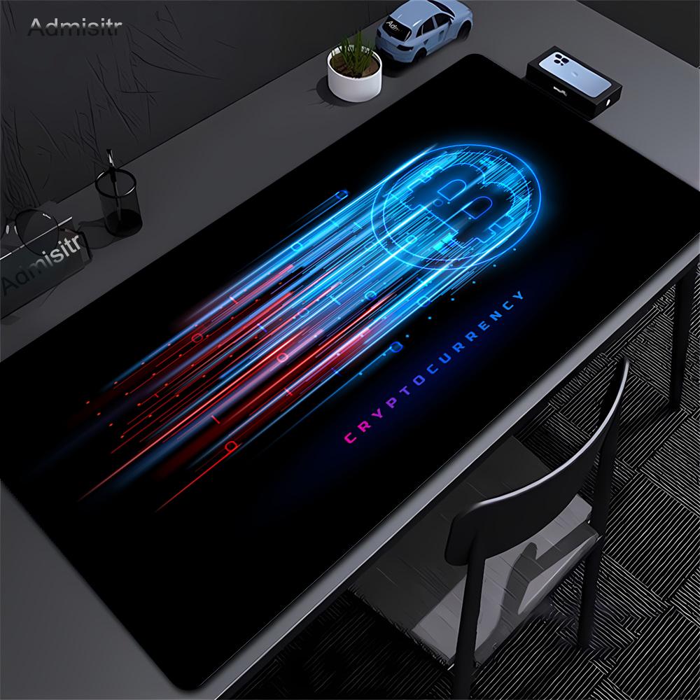 Large Gaming HD Mousepad Bitcoin Mouse Pad Anti-slip Rubber Mouse Mat Computer Gamer Desk Mat Stitched Edge Black Gamer Mousepad