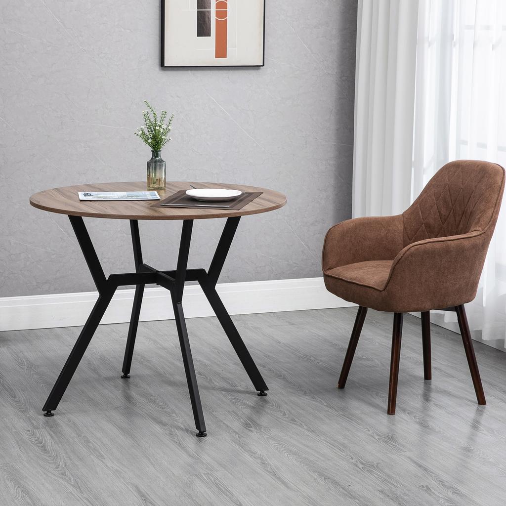 Dining Table, Round Kitchen Table with Black Legs, Anti-slip Foot Pads for Living Room, Dining Room 90 x 76 cm, Brown