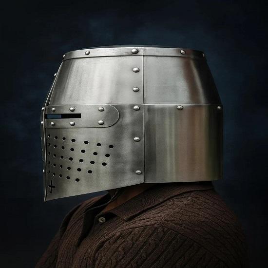 Knight Templar Helmet Full Face Steel Helmet Medieval Crusader Great Helmet Historical Cosplay LARP Helmet Best Gift