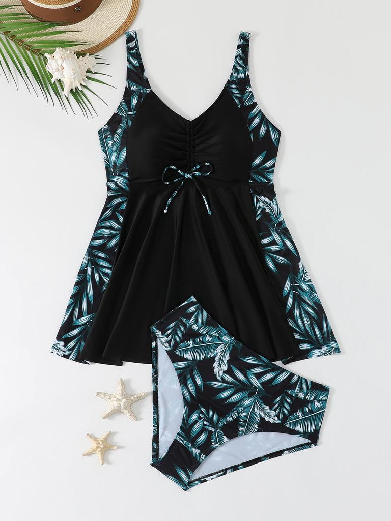 2026 European & American Plus Size Women's Conservative Swim Skirt with Triangle Briefs