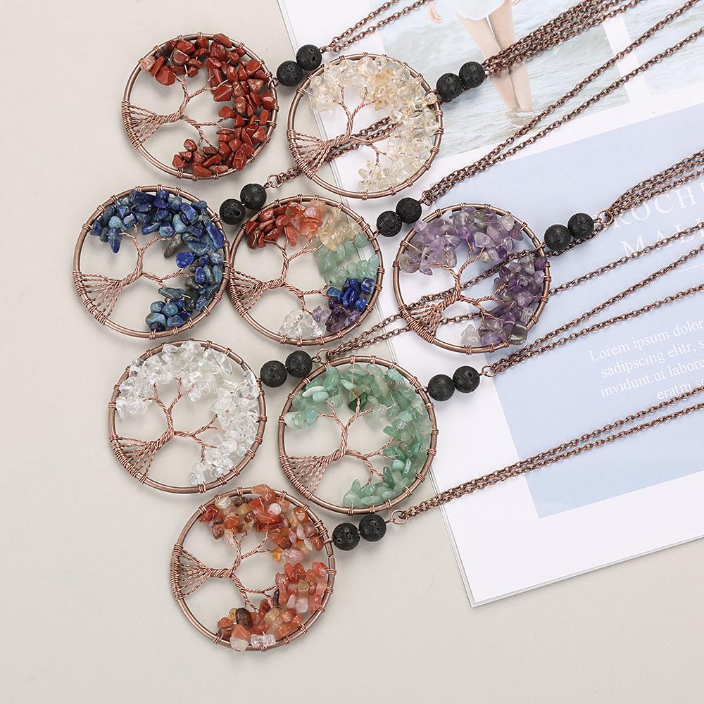 Natural Stone Crystal, Aromatherapy Volcanic Stone Pure Hand-Wound Gravel Tree Root Life Tree Necklace N14