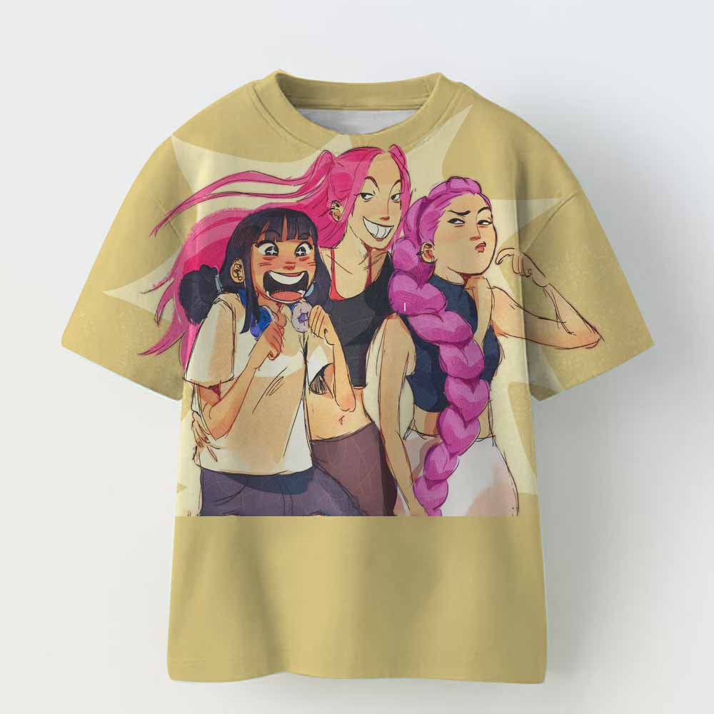 Demon Hunters Kpop T-shirt Girls Boys Short Sleeve Purple Tee Anime Children's Clothing Huntrix Tiger Harajuku Tops Tshirt Gifts