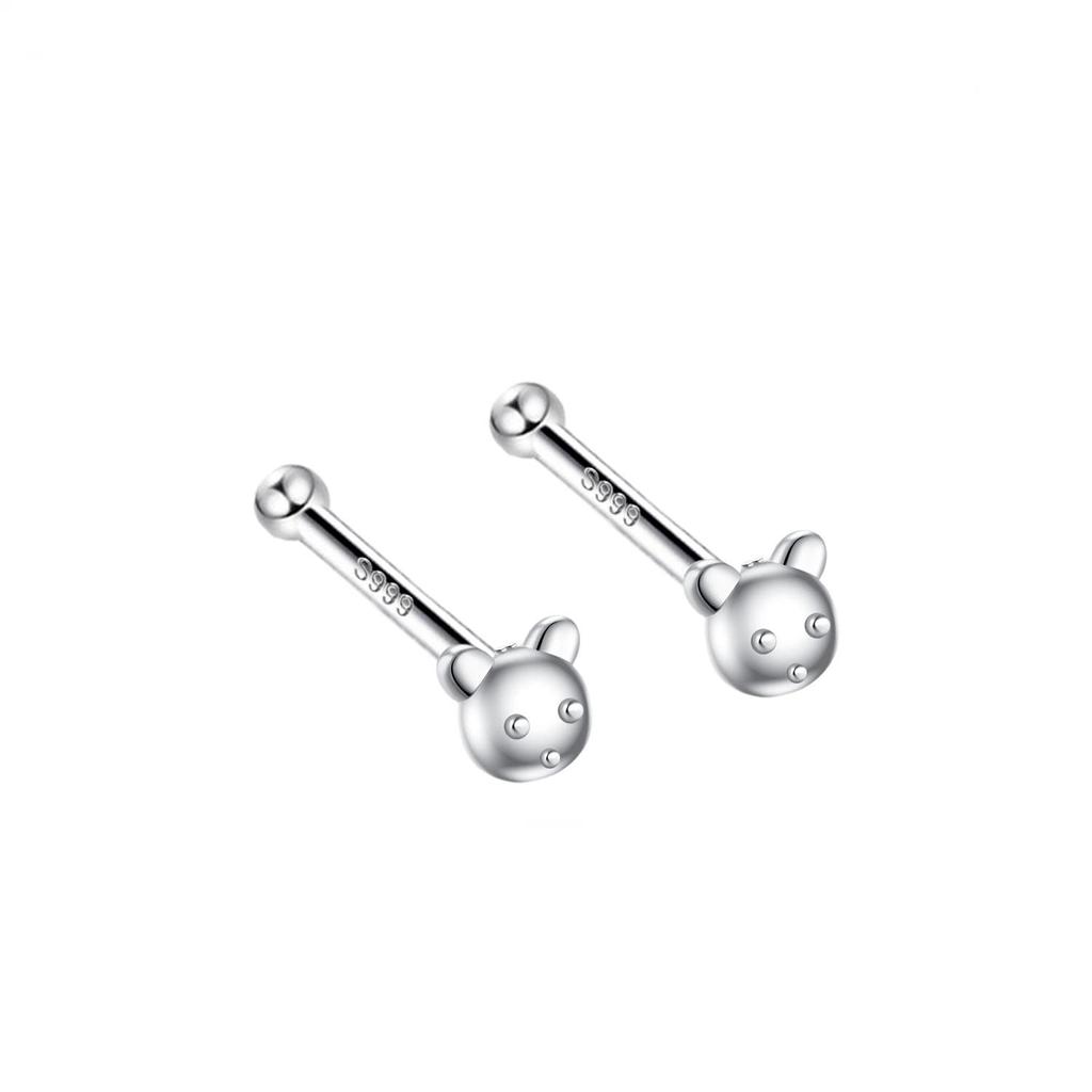 S999 Pure Silver Minimalist Women's Earrings – Small Bean Ear Bone Studs, Anti-Blocking Design for Commuting