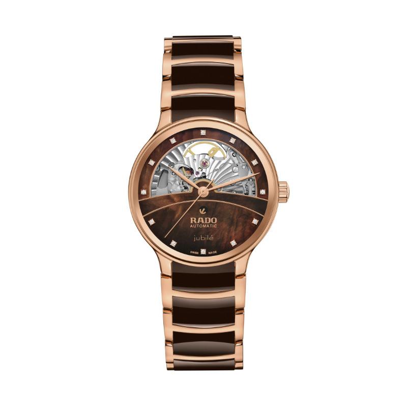 RADO Radar Crystal Series Automatic Mechanical Movement 50 Meters Waterproof 35mm Brown Dial Stainless Steel Case Stainless Steel Strap R30029902