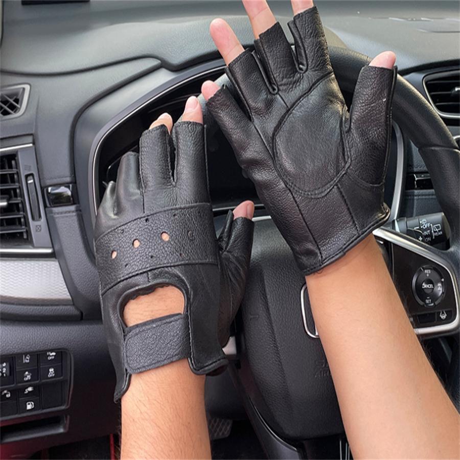 Erkek Deri Yarım Parmak Sürüş Eldivenleri, Motosiklet, Bisiklet, Outdoor Sporlar İçin Nefes Alabilen Kaymaz Eldivenler