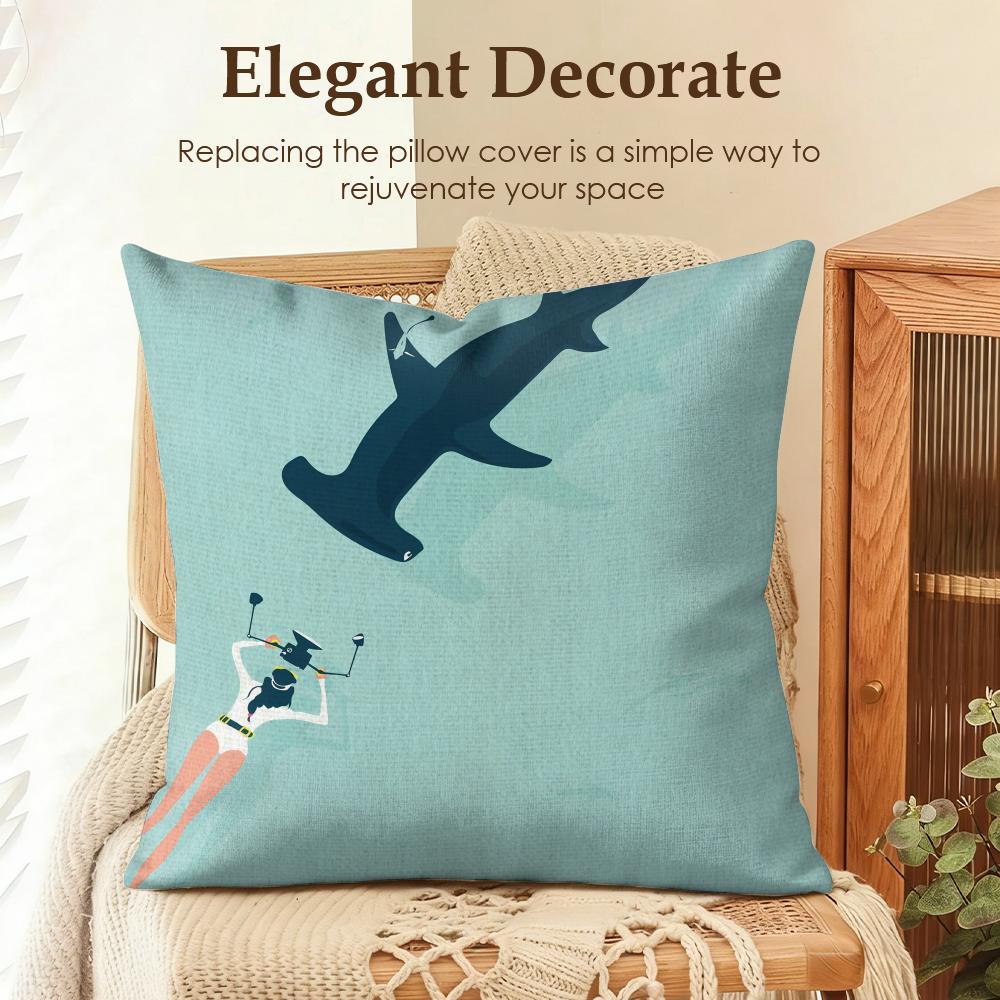 Marine Animals Summer Ins Cushion Cover Natural Linen Organic Fabric Double-Sided Printing Sofa Home Decor Gift Pillow Case