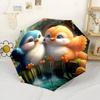 Two Birds Perched On A Rose Bush With Blooming Pink Flowers Automatic Umbrella With Folding Feature Retractable Design With 8 Rib Durability Compact
