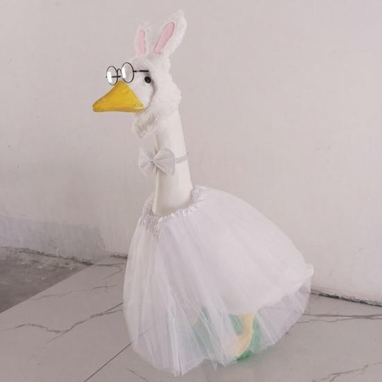 1 Set Porch Goose Bunny Outfit Easter Bunny Goose Costume Rabbit Ear Hat Bow Tie Dress Clothes for 23 Inch High Cement or Goose Lawn Yard Decor