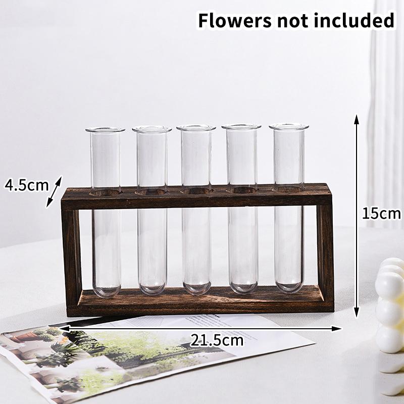 

1 Набор Креативный Контейнер для Гидропонных Растений с Деревянной Рамой Прозрачная Ваза-Пробирка Бонсай Домашний Декор для Рабочего Стола Ручная Работа