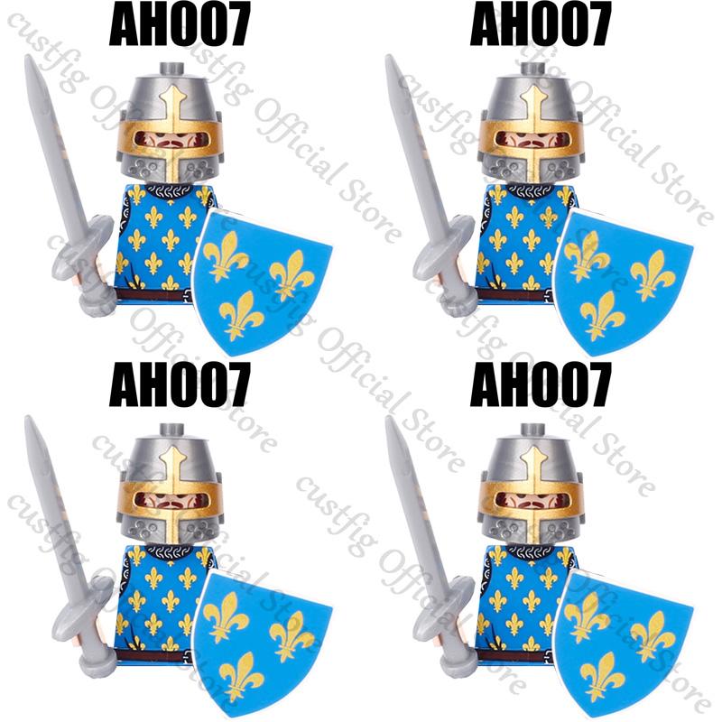 Mittelalterliche Militärsoldaten Figuren Bausteine Löwenherz Deutscher Ritter Waffe Infanterie Schild Helm Burg Hexe Steine Spielzeug