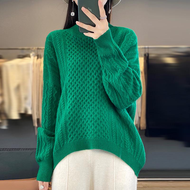 Women's Versatile Cashmere Slimming Pullover: Round Neck, Long Sleeve, Loose Casual Base Layer Knit Sweater
