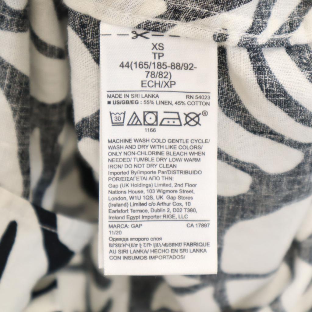 Gap Linen Blend Leaf Pattern Short Sleeve Open Collar Shirt XS White Men's Used