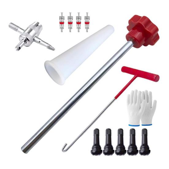 3/13Pcs/Set Quick Change Tire Valve Tool Kit Valve Core 4-Way Valve T-shaped Hook Tapered Positioning Tube Push Rod Gloves Cars Valves Repair
