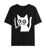 Lustiges Cooles Katze T-Shirt Retro Doodle Große Augen Katze Grafik Kurzarm Lässiges Oberteil Edgy für Damen Koreanischer Street Style Persönlichkeit
