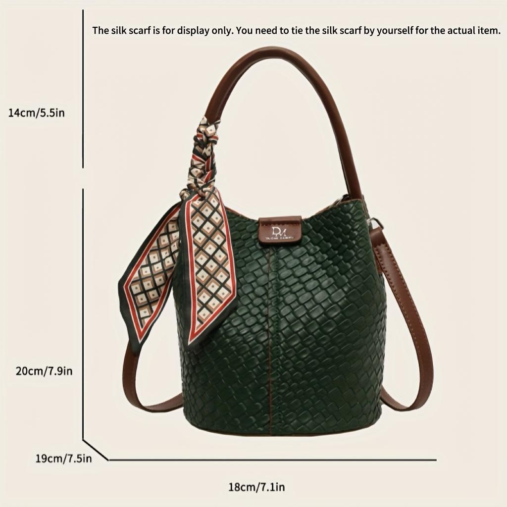 Fashiable Women's Bucket Bag, Stylish Solid Color Woven Effect Handbag Shoulder Bag and Crossbody Bag, Can Be Carried By Hand