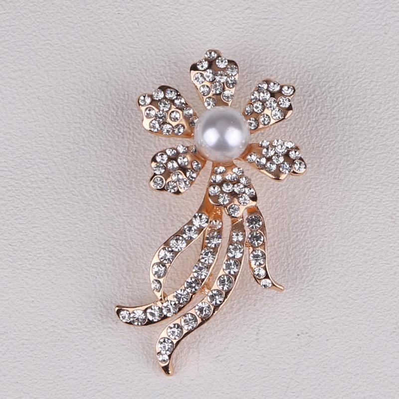 European Bow Pearl Brooch Pin Metal Diamond Crystal Flower Brooch Wedding Accessories