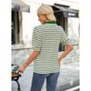 Women Casual Loose Striped Ruffled Collar Short Sleeve T Shirt Top