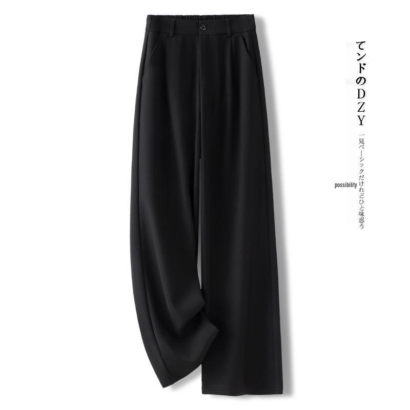 

Gray Wide-Leg Casual Pants for Women - 2025 Fashion, Perfect for Autumn & Spring, Straight-Leg & Lazy Style Suit Pants L for 105-115 jin чёрный