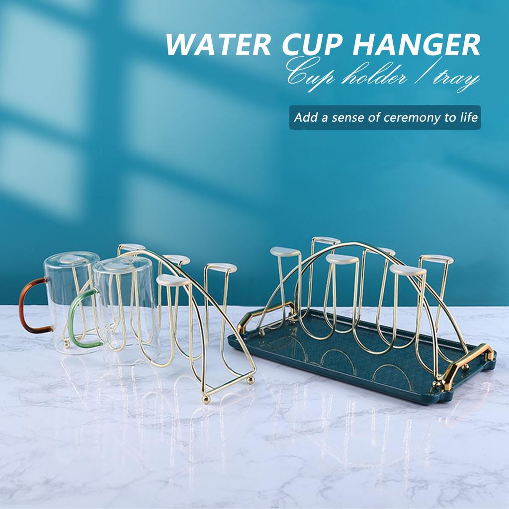 Inverted Glass Mug Hanging Rack With Drain Tray For Home Kitchen Countertop