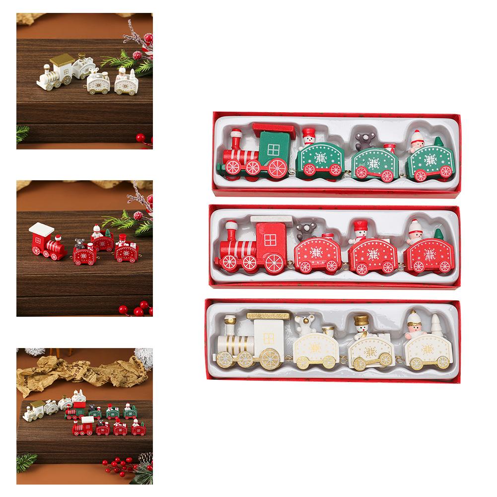3Pcs Wooden Christmas Train Miniature Holiday Decorations for Tree Tabletop Seasonal Ornaments for Party and Home Use