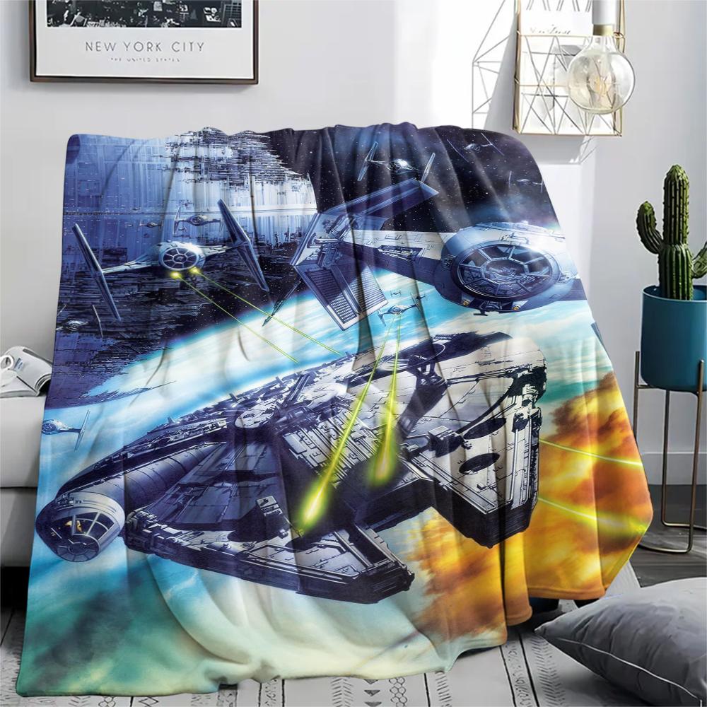 1Pc Millennium Falcon Print Flannel Blanket, High quality Comfortable for All Seasons, Home Decor, Warmth and Comfort, Perfect for Christmas Gifts