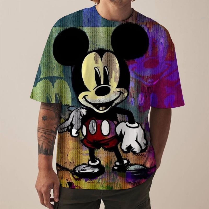 Disney New Men's T-Shirt Fashion Mickey Mouse print T-Shirts for Men Summer Casual Round Neck Tops Short Sleeve Oversized Funny