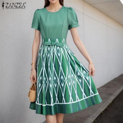Women Casual Round Neck Short Sleeve Summer Print Dress