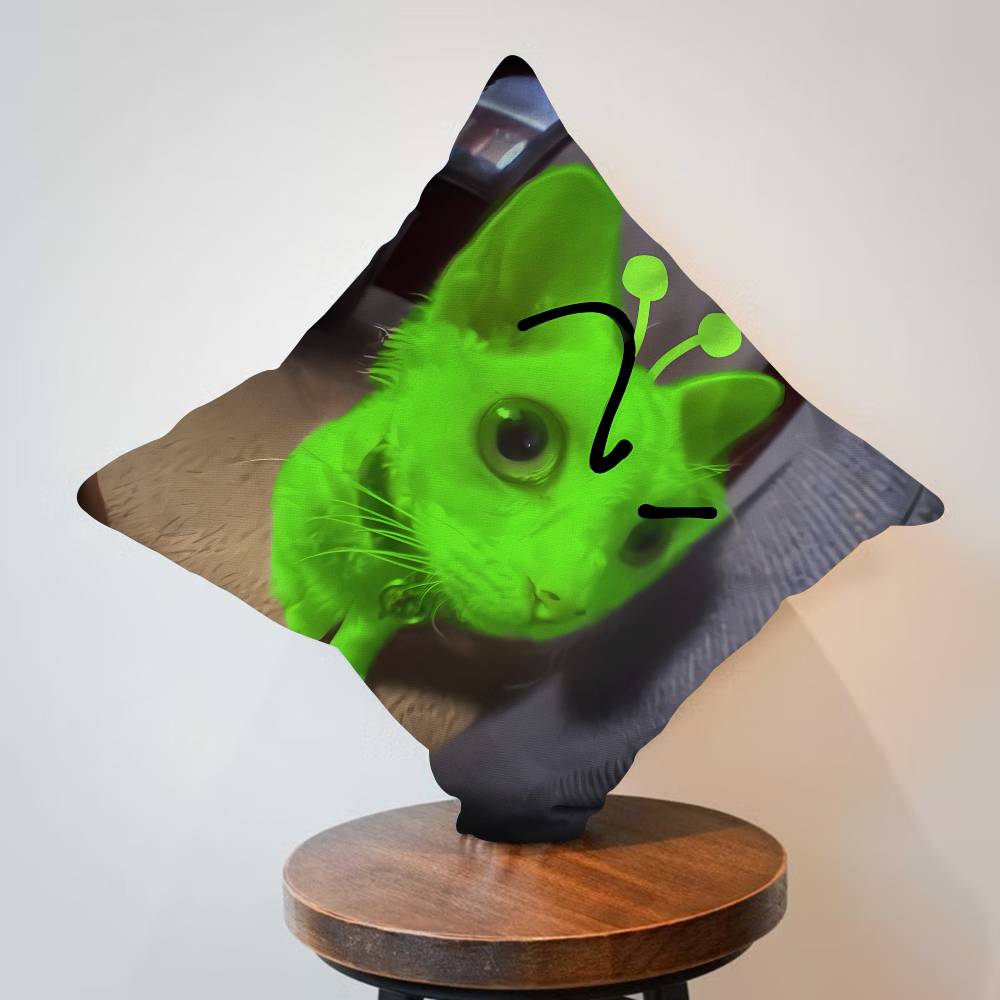 Cute Green Alien Cat Cushion Cover Pillow Cover Decor Pillowcase Printed Cushion Case for Couch