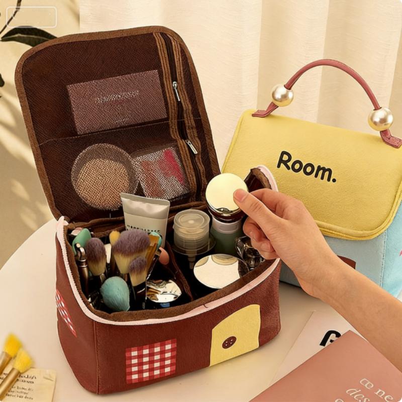 Dopamine Little House Makeup Bag for Women, Large Capacity, compartments, hand-held, 2025 New waterproof travel portable Storage bag