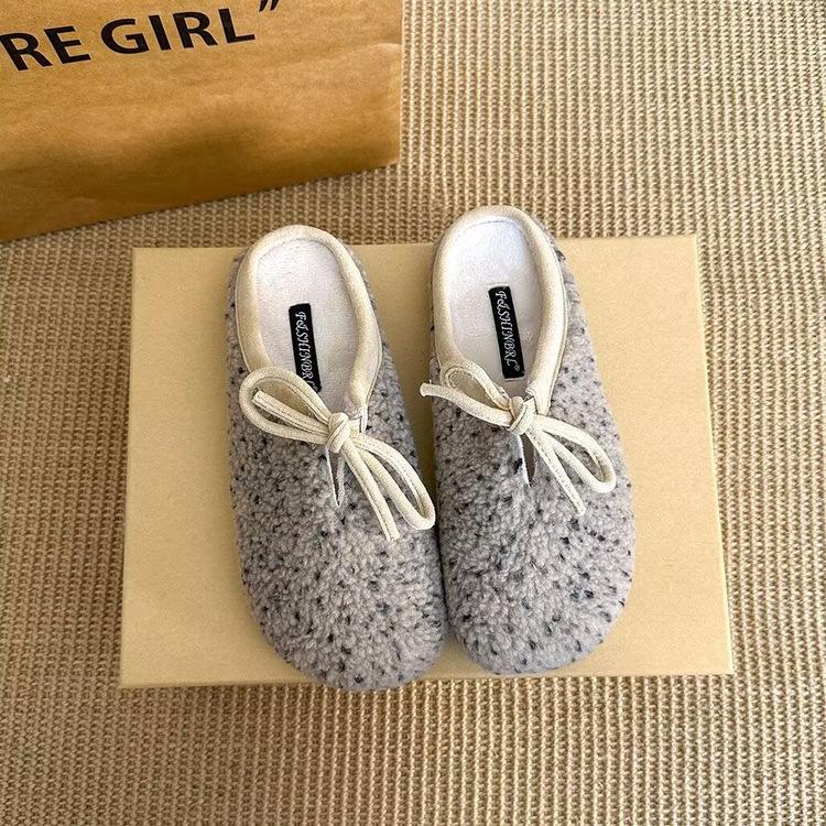 

Мори ретро шерстяные баотоу полуприцепные бокен туфли для женщин ленивых людей с одной педалью, плюшевые теплые пушистые тапочки для женщин для улицы 40 грязно-белый