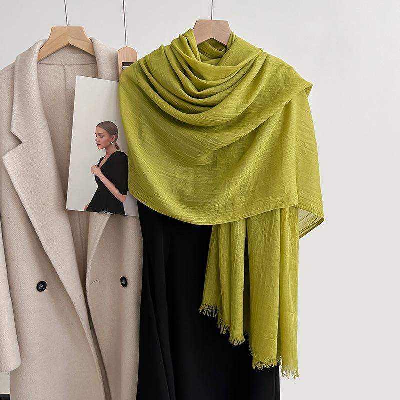 Cotton and linen scarf, fashion, literary style, solid color, linen scarf, women's air-conditioned room, shawl, and sunscreen silk scarf outside.