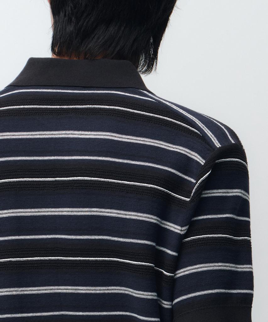 MUSINSA STANDARD Multi-Stripe Collared Short Sleeve Knit [Black]