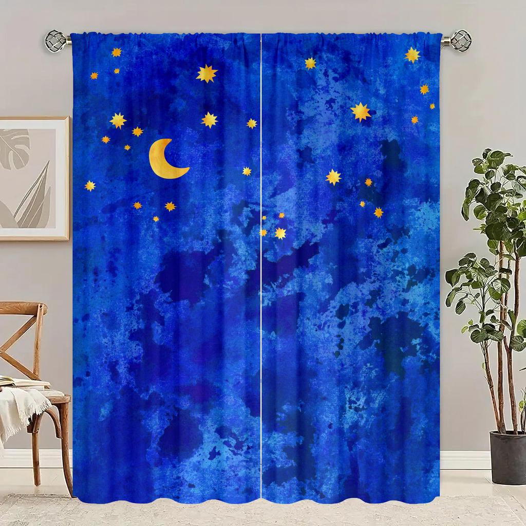 2 Pieces - Star - Printed Curtain - Polyester Material - Suitable for Bedroom, Living Room, Study Private Curtain