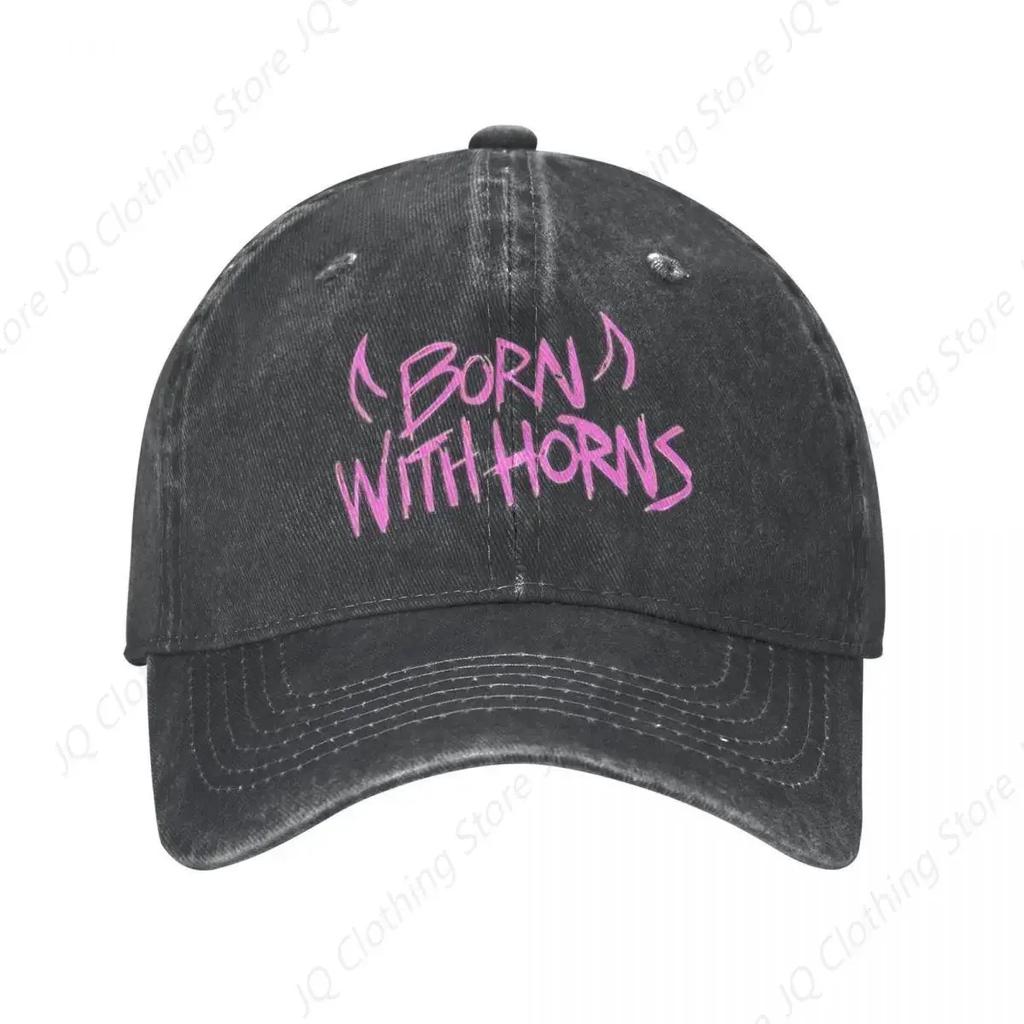MGK Born With Horns Baseballkappen für Herren und Damen, verwaschene Kappen mit Used-Look, Vintage, für Outdoor, alle Jahreszeiten, Snapback
